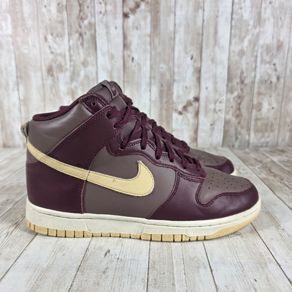 Nike Dunk High Top Sneakers Burgundy Beige Leather Women's Size